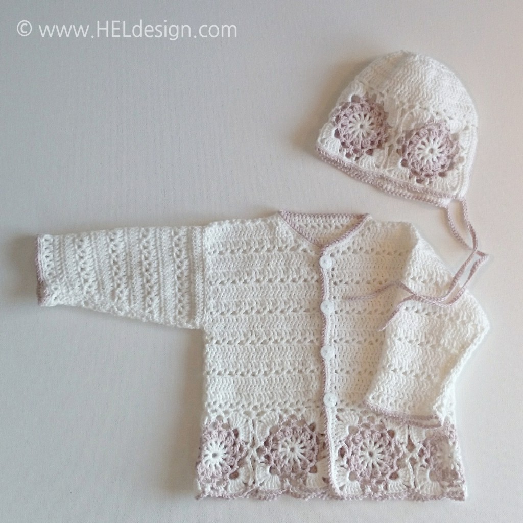 Heklet babyjakke og lue /// Crochet baby jacket and hat
